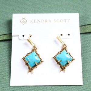 Kendra Scott Cass Earrings Variegated Dark Teal Vintage Gold